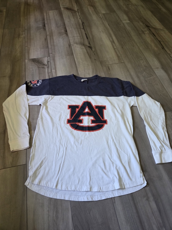 Three Square Tops - Three-Square Long Sleeve Auburn Tee - White/Navy